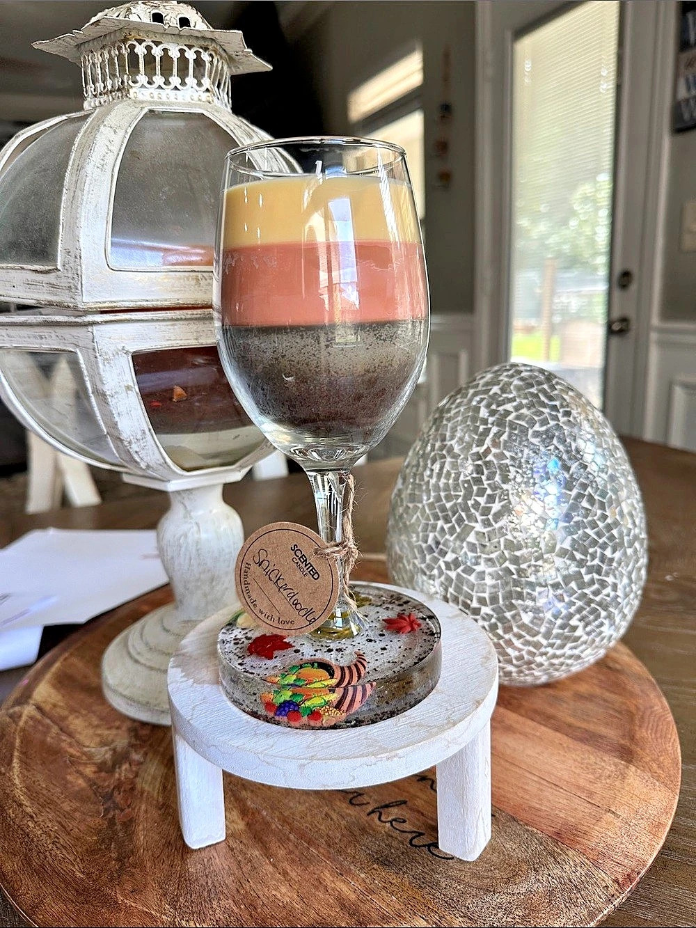 🍁Thanksgiving🍁 wine glass candle with epoxy resin base